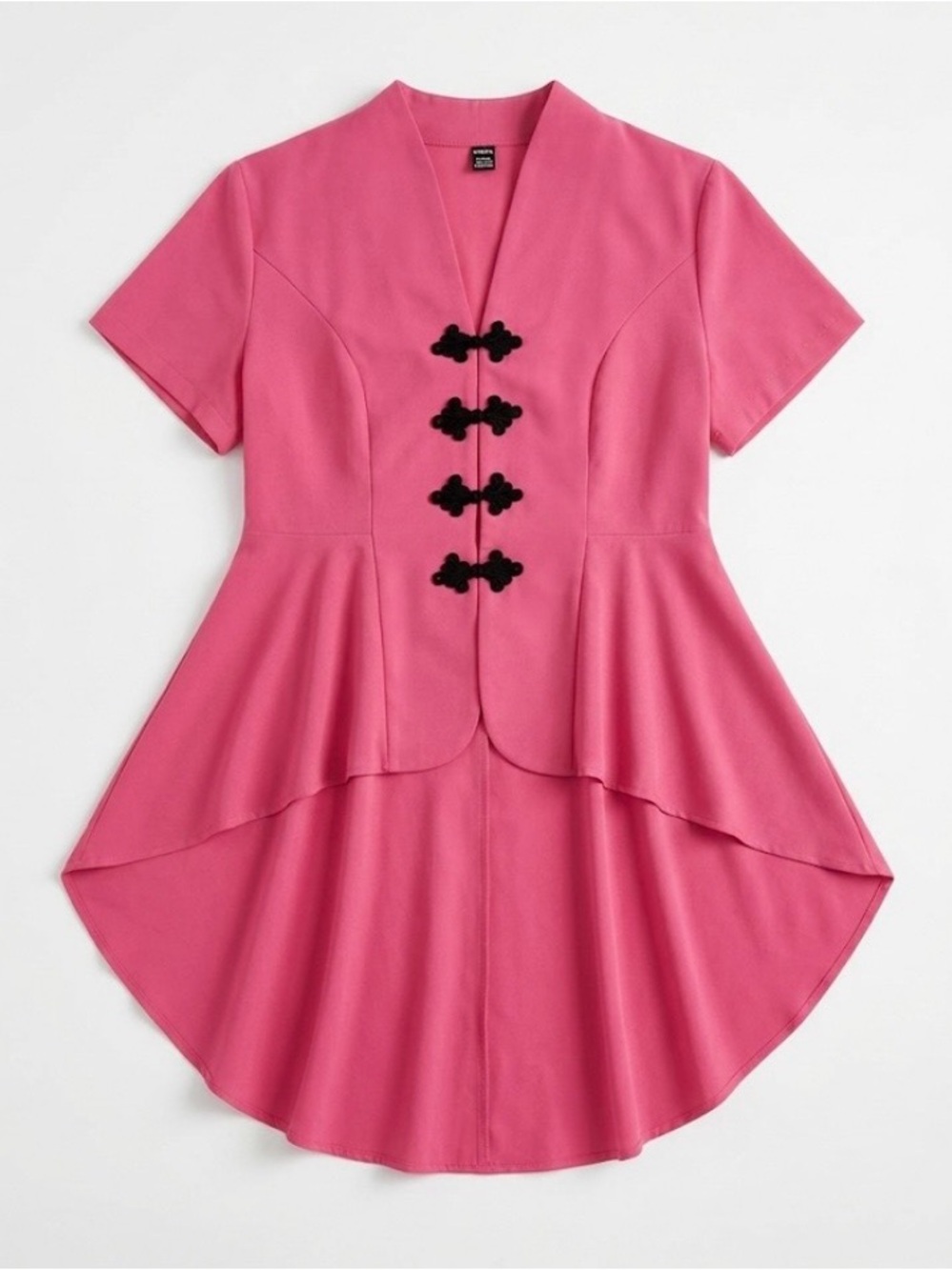 Blouse With Handmade Button Front & Asymmetrical Hem Fuchsia Black Large - Picture 3 of 5
